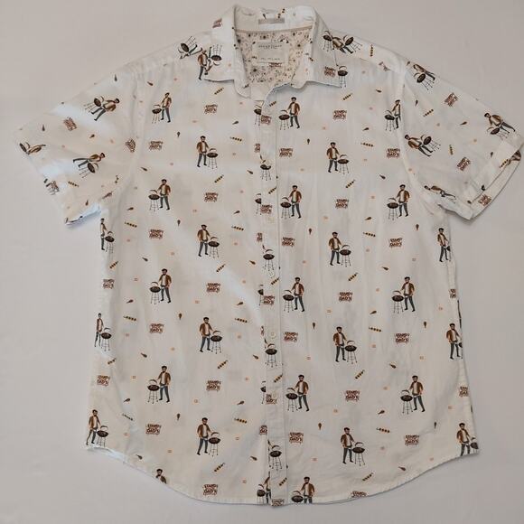 Denim‎ & Flower Men's Shirt Large BBQ Grill Dad Short Sleeve Button-Up Novelty - Picture 1 of 9